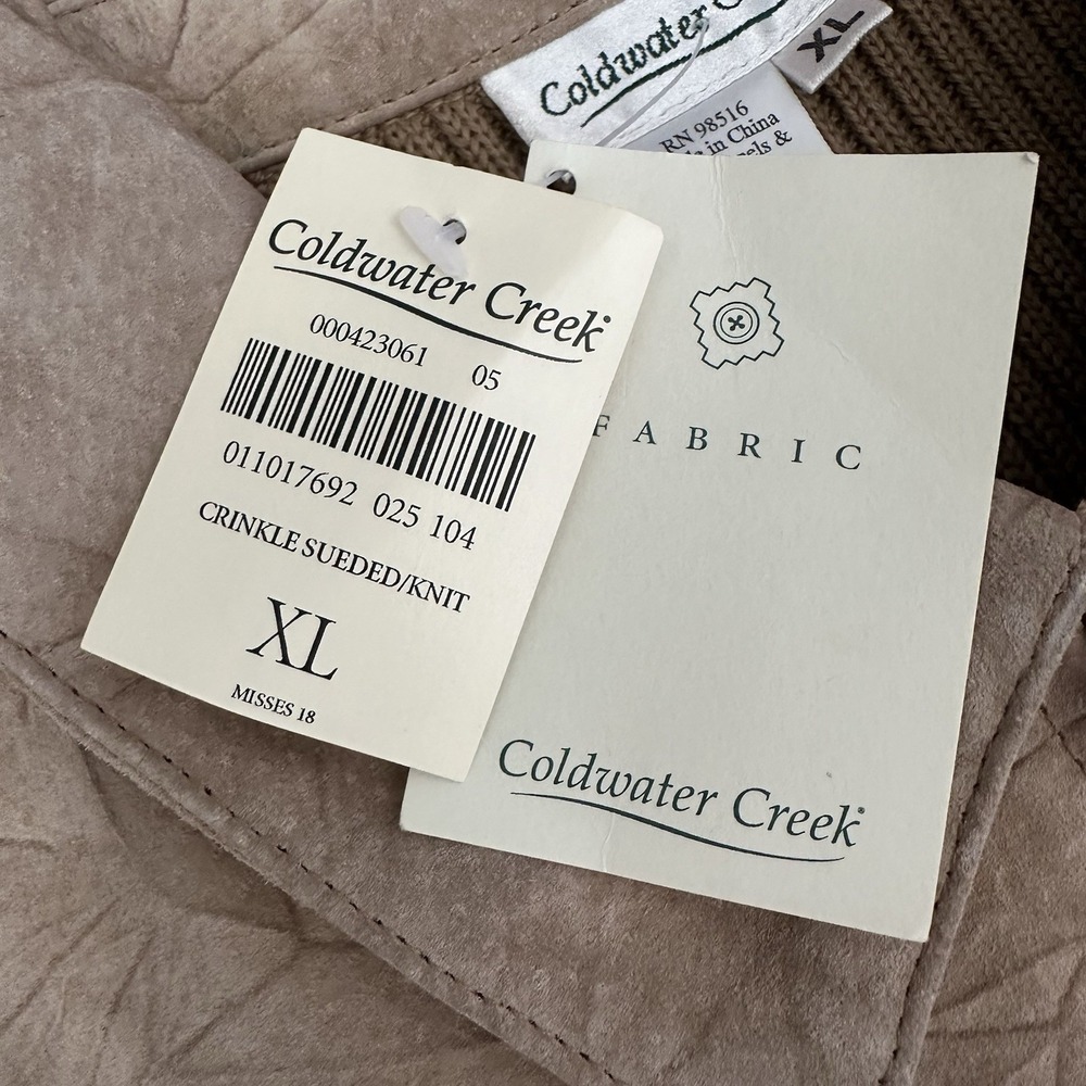 Coldwater Creek Leather Wool Knit Jacket Womens XL Tan Crinkle Suede NWT - Picture 6 of 13